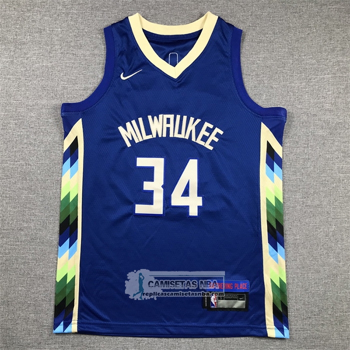 Camiseta Nino Milwaukee Bucks Giannis Antetokounmpo NO 34 Ciudad 2022-23 Azul